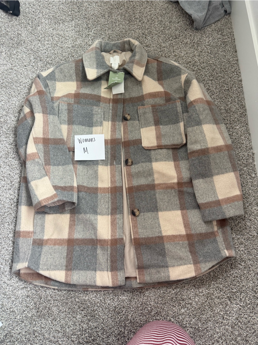 H&M Plaid Shacket Jacket in Cream, Gray & Brown